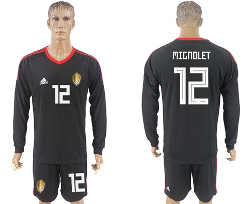 Belgium #12 Mignolet Black Long Sleeves Goalkeeper Soccer Country Jersey - Click Image to Close